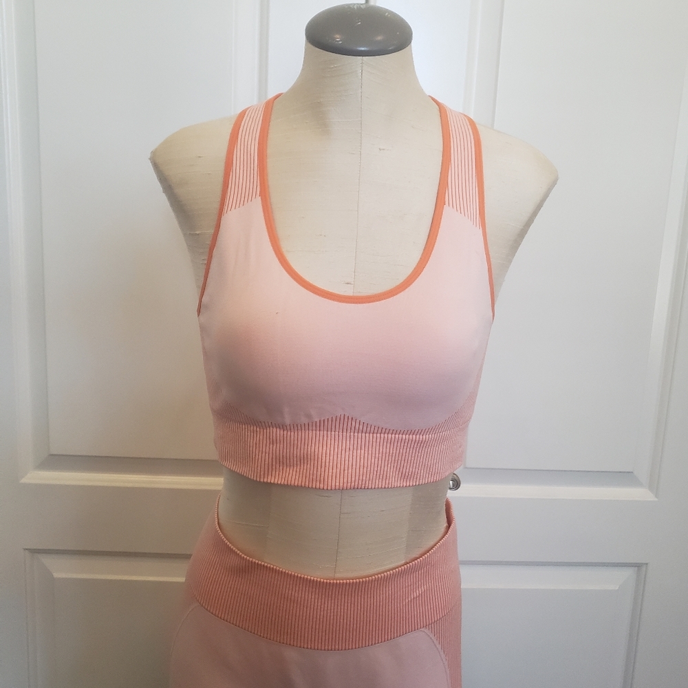 Women Peach Ribbed 3pc Active Set - Picture 2 of 5
